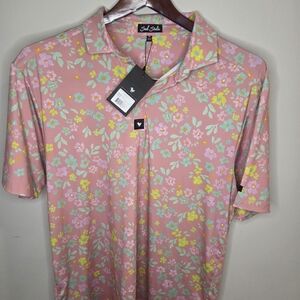 Bad Birdie Floral Pink and Yellow Polo Shirt